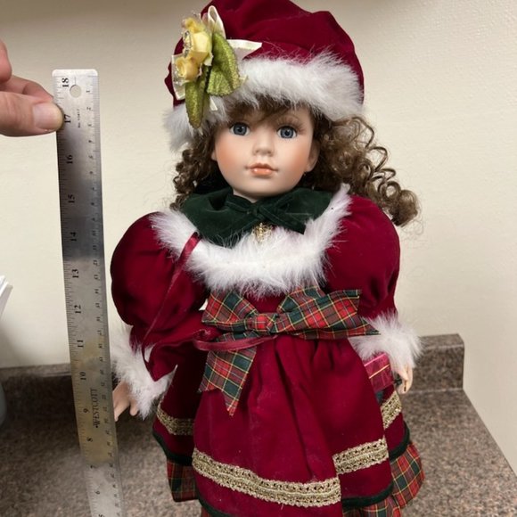 Victoria's Garden Porcelain Christmas Doll - Picture 3 of 11